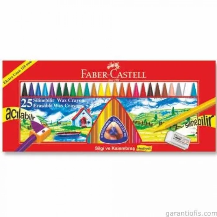 Faber Castell Silinebilir Wax Crayon Pastel Boya 25 Renk (Silgi ve Kalemtıraş Hediyeli)