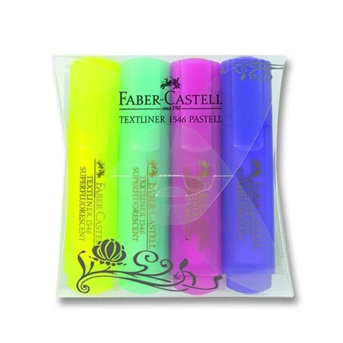 Faber Castell Textliner 1546 Fosforlu Kalem Seti 4 Renk Pastel Renkler