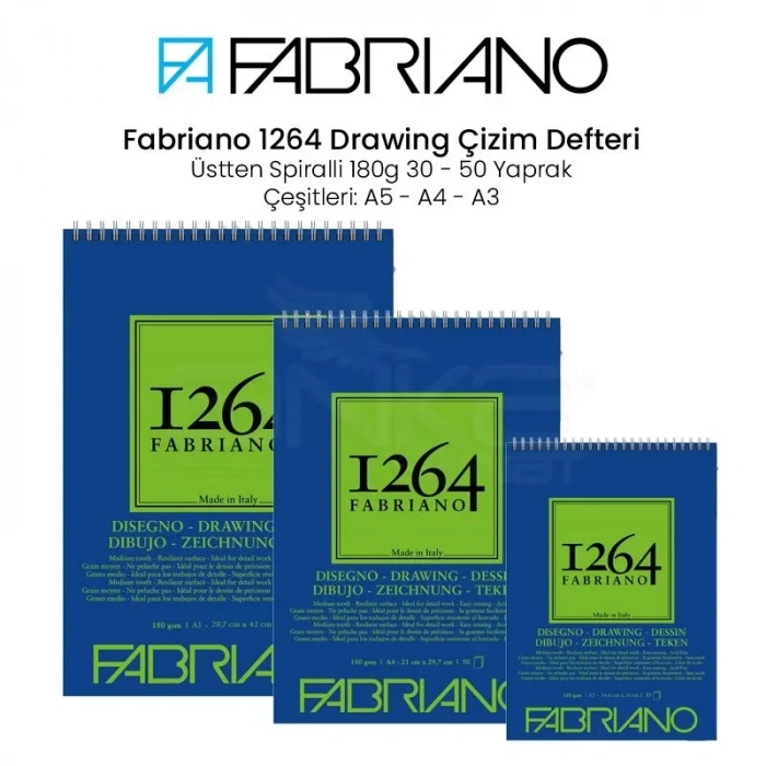 Fabriano 1264 Drawing Paper Çizim Defteri Üstten Spiralli 180g