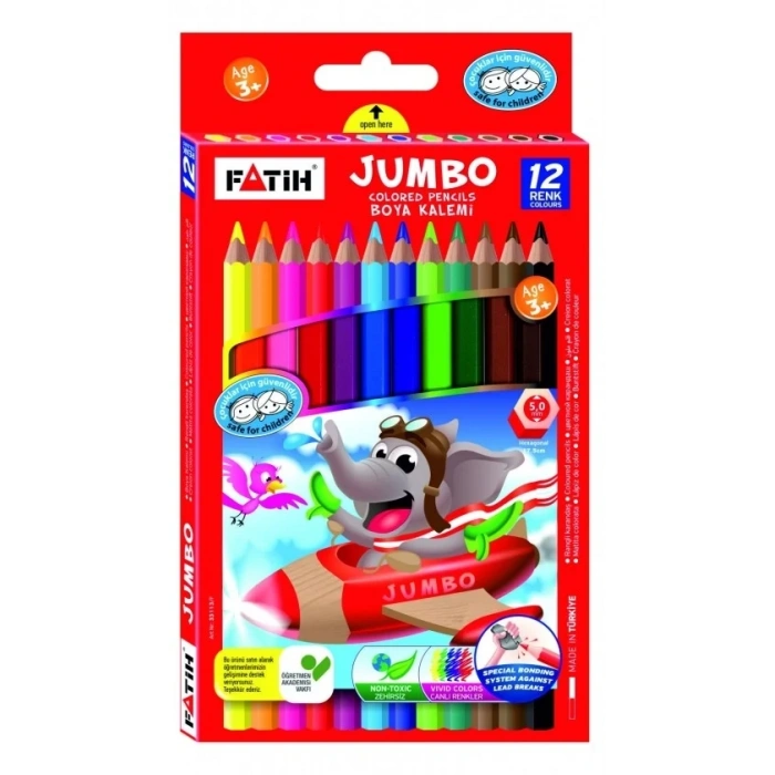 Fatih 12 Renk Tam Boy Jumbo Renkli Kuru Boya Kalemi (33340)