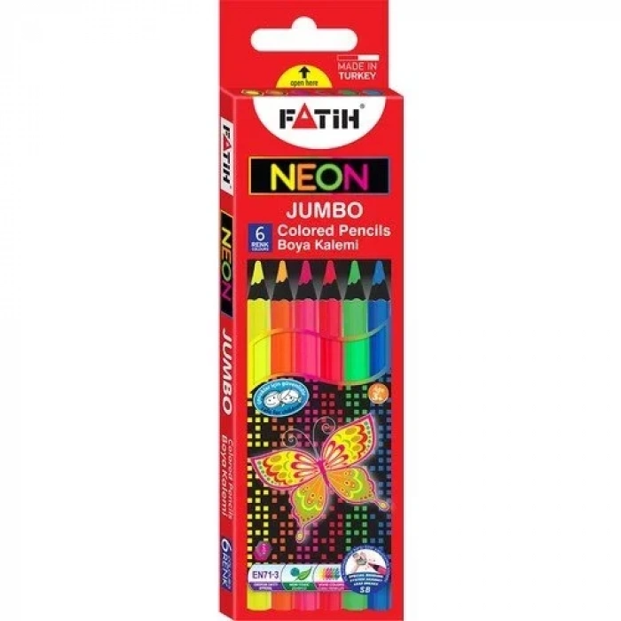 Fatih Neon Jumbo Kuruboya 6 Renk Set Tam Boy Grafit Çapı 5