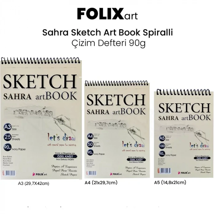 Folix Art Sahra Sketch Book Spiralli Çizim Defteri 90g 50 Yp