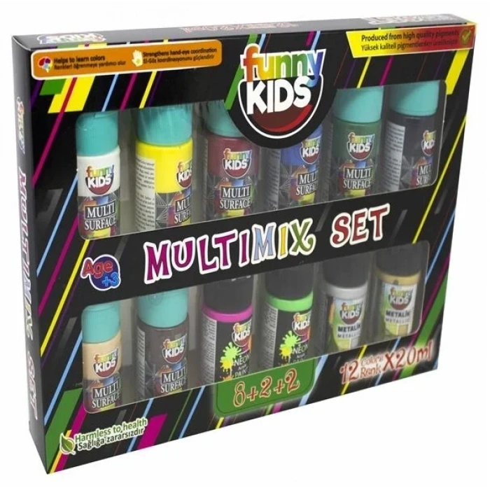 Funny Kids Multimix Akrilik Boya Seti 12 Renk x 20 ml.