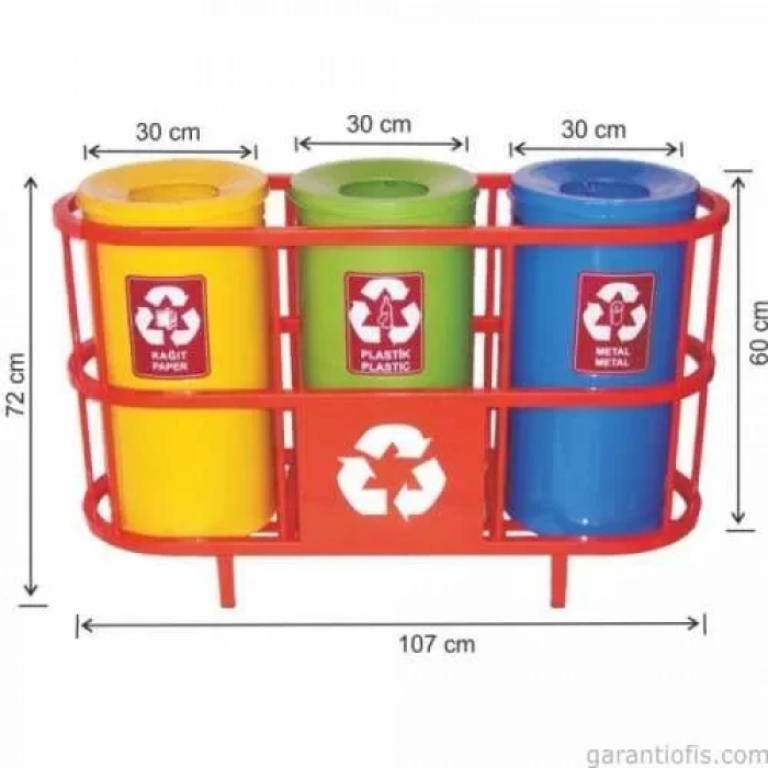 Garanti Metal 1806 Boyalı Kafesli 3 Lü Geri Dönüşüm Çöp Kovası