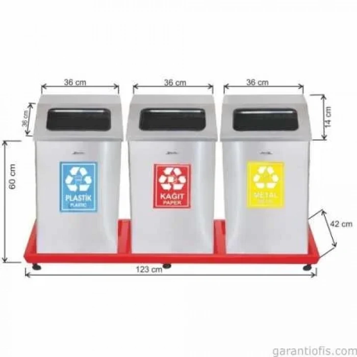 Garanti Metal 1814 Bazalı Mat Paslanmaz Çelik 3 Lü Geri Dönüşüm Çöp Kovası