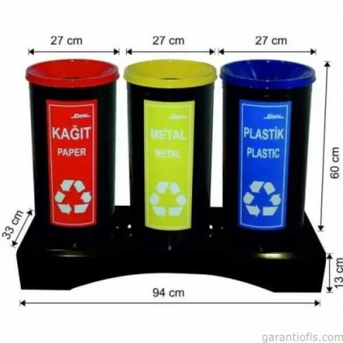 Garanti Metal 1840 Boyalı 3 lü Geri Dönüşüm Çöp Kovası