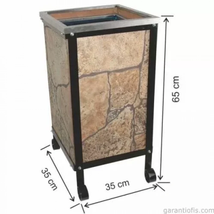 Garanti Metal 2104 Taş Dekorlu Kare Ahşap Bahçe Tipi Çöp Kovası (45 Litre)