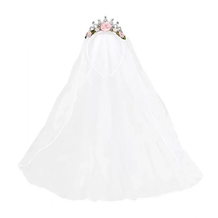 Gelin Duvağı Pembe Güllü Ve Pırlanta Taşlı