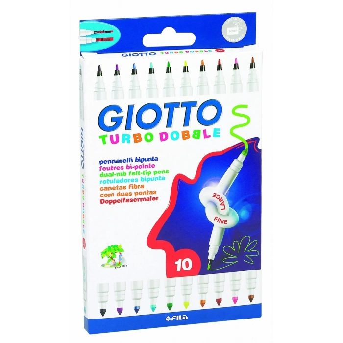 Giotto Turbo Dobble Çift Uçlu Keçeli Askılı Paket 10 Renk Set