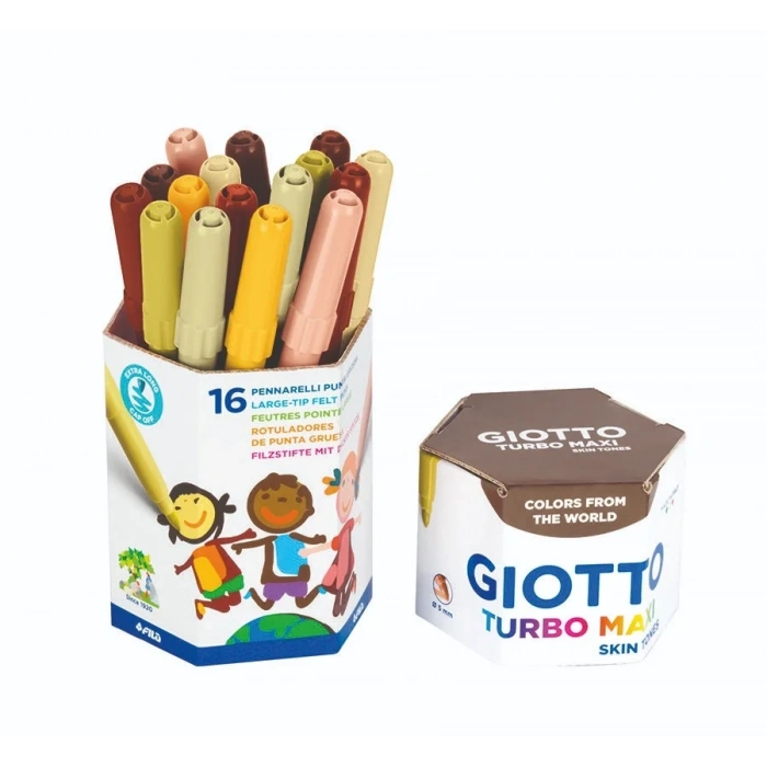 Giotto Turbo Maxi Skin Tones Keçeli Boya Kalemi 16lı Pot Ten Renkleri