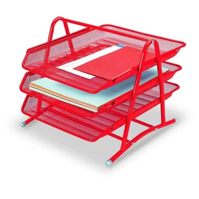 Gıpta 3 Kat Hareketli Evrak Rafı Kırmızı Metal Masa Seti