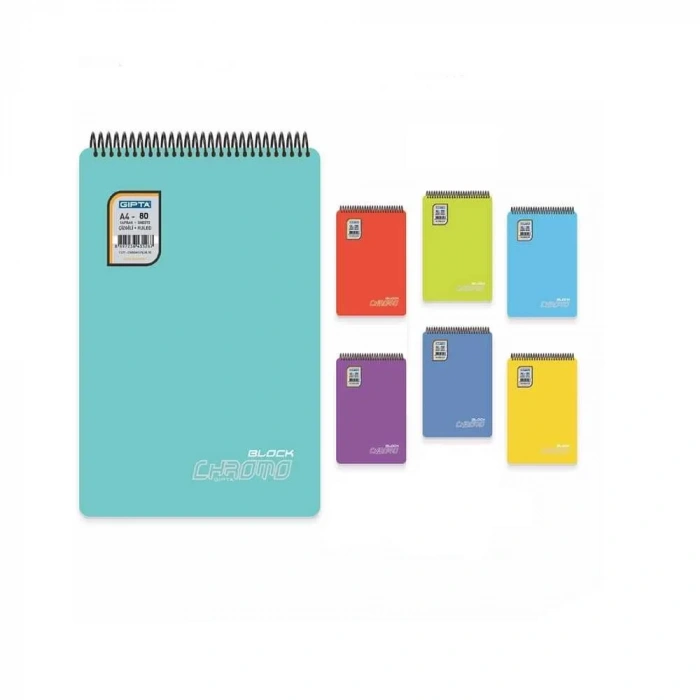 Gıpta Bloknot A4 Chromo Block Spiralli Plastik Kapak 80 Yaprak Çizgili