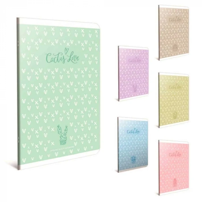 Gıpta Cactus Love Tel Dikişli Plastik Kapak Kareli Defter A4 60 Yaprak