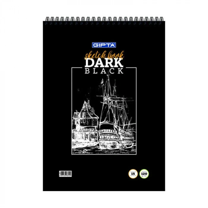 GIPTA DARK SPİRALLİ SİYAH RESİM DEFTERİ A4 15 YAPRAK 40