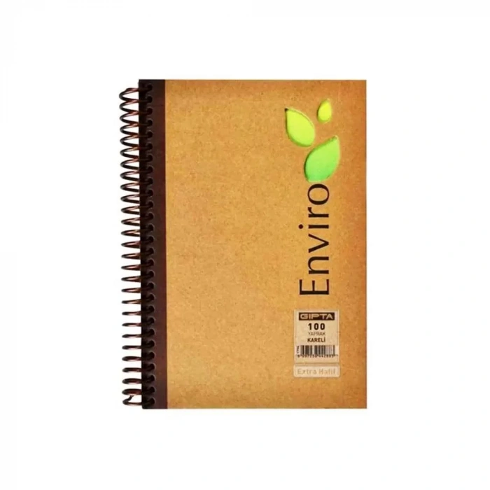 Gıpta Enviro Spiralli Kraft Sert Kapak Kareli Defter A4 100 Yaprak