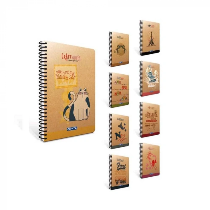Gıpta Kraft Spiralli Sert Kapak Defter A4 100 Yaprak Kareli