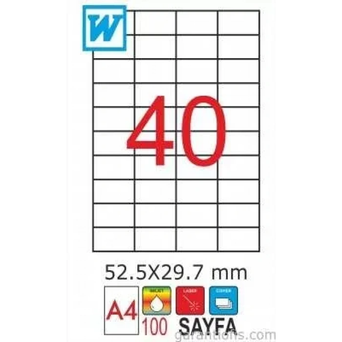 GoldMoon 2028 Laser A4 Sayfa Etiketi 52,5X29,7mm (100 lü Paket)