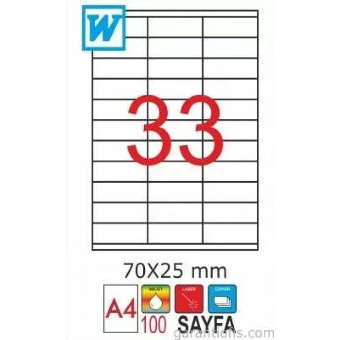 Goldmoon 2052 Laser A4 Sayfa Etiketi 70x25mm (100 Lü Paket)