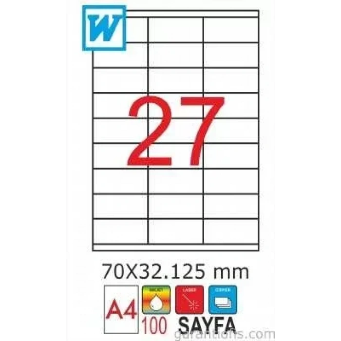 GoldMoon 2053 Laser A4 Sayfa Etiketi 70x32,125mm (100 lü Paket)