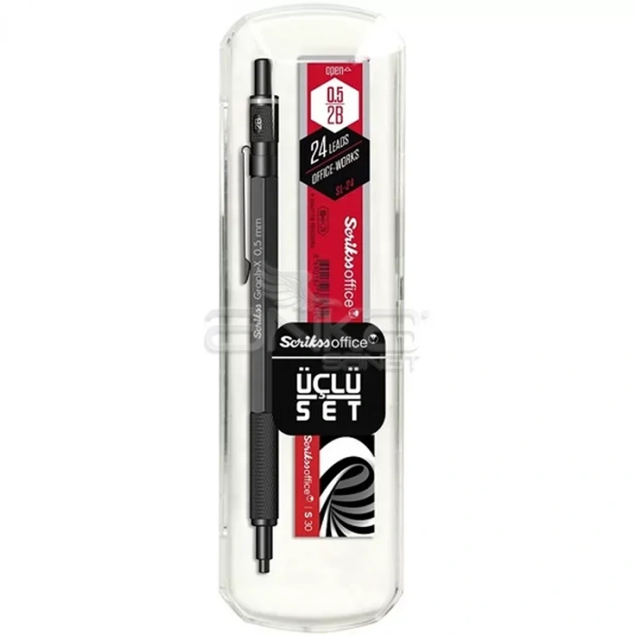 Graph-x 3lü Set Mat Siyah Versatil Kalem 0.5mm + Silgi + Min