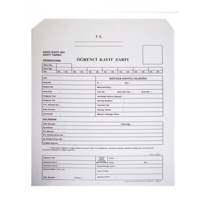 Gülpaş 414 Öğrenci Kayıt Zarfı 210x280
