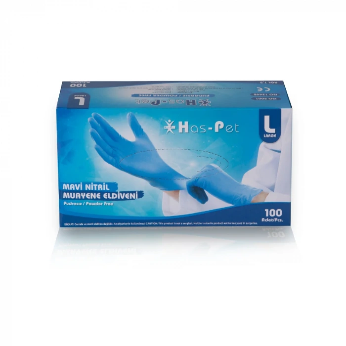 Has-Pet Pudrasız Mavi Nitril Medikal Muayene Eldiveni ( L ) 20 Paket