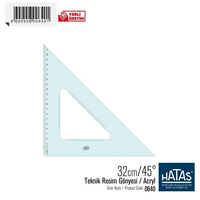Hatas Teknik Resim Gönyesi 32cm 45°
