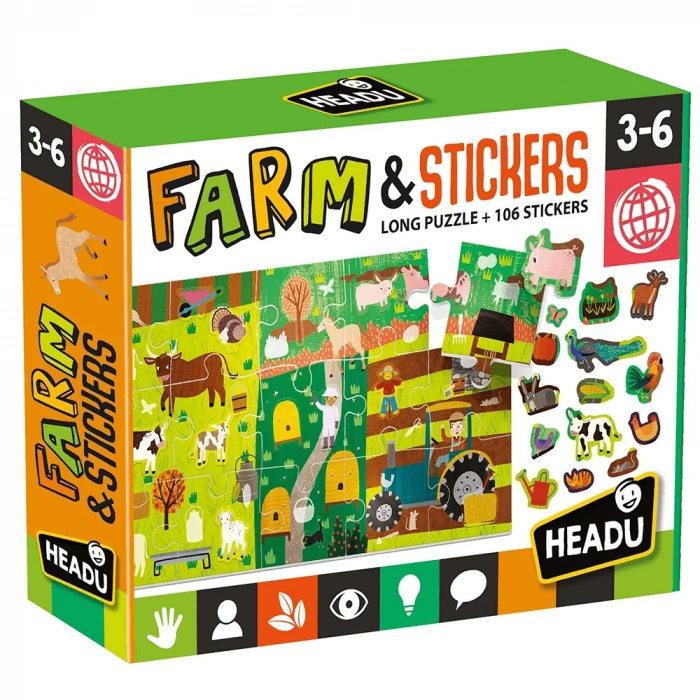 Headu Puzzle Farm & 106 Stickers (3-6 Yaş) MU-24926