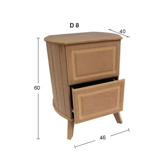 Hobi-art D 07 Boyanabilir Ahşap İki Çekmeceli Bombe Komidin