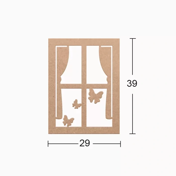Hobi-Art DS 46 Boyanabilir Ahşap Pencerede Kelebek Desenli Duvar Süsü