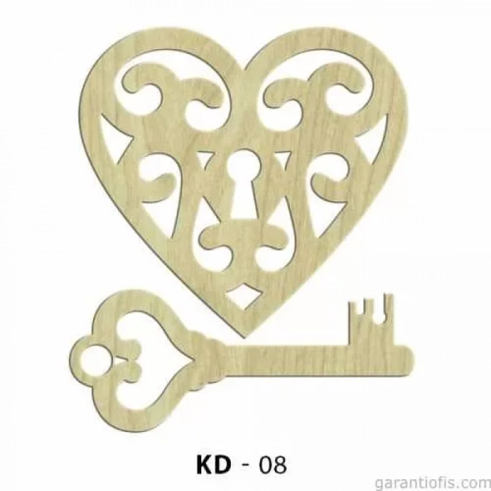 Hobi-Art KD 08 - Kalp ve Anahtar Dekoratif Mini Ahşap Obje