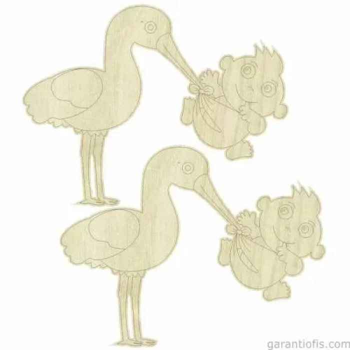 Hobi-art Kd 262 Leylek Ve Bebek Figürlü Mini Ahşap Obje