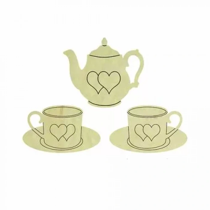 Hobi-Art KD 297 Fincan ve Demlik Figürlü Mini Ahşap Obje