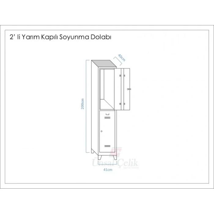 İkili Yarım Kapılı Soyunma Dolabı 41x40x200