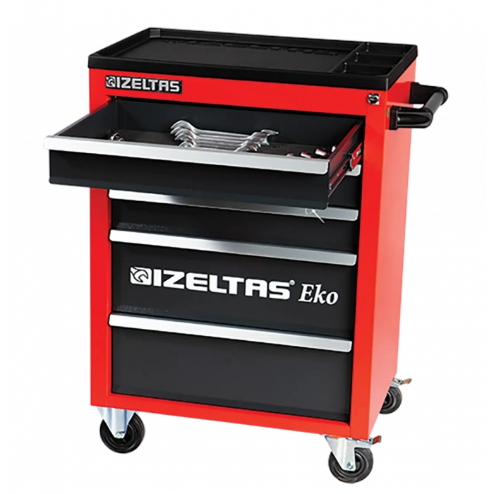 İzeltaş Eko Serisi Takım Dolabı Kırmızı Dolu 93 Parça (5 Çekmeceli)