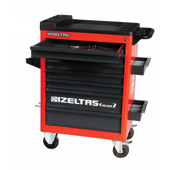 İzeltaş Garaj Serisi Takım Dolabı Kırmızı Dolu 139 Parça (7 Çekmeceli)