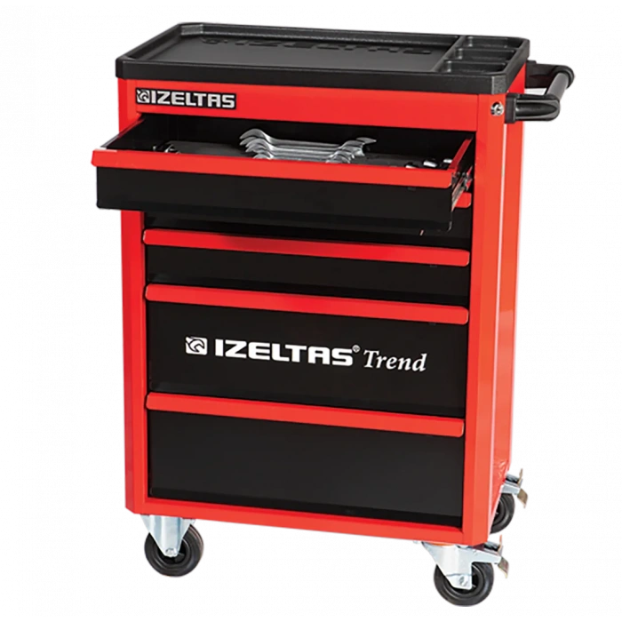 İzeltaş Trend Serisi Takım Dolabı Kırmızı Dolu 93 Parça (5 Çekmeceli)