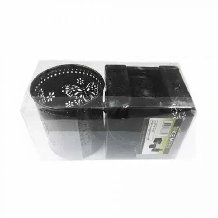 Kembs Kelebek Desenli Kalemlik Seti 3 Lü Gümüş Gri K3170x