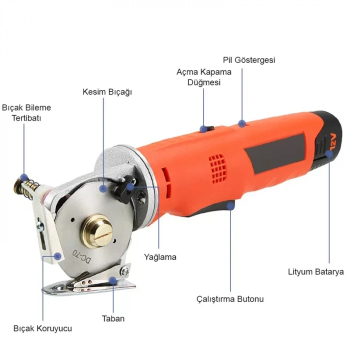 Kingstar Dc-70 Şarjlı Yuvarlak Gazlı Bez Kesim Makinası (2 Bataryalı- 2x4ah)
