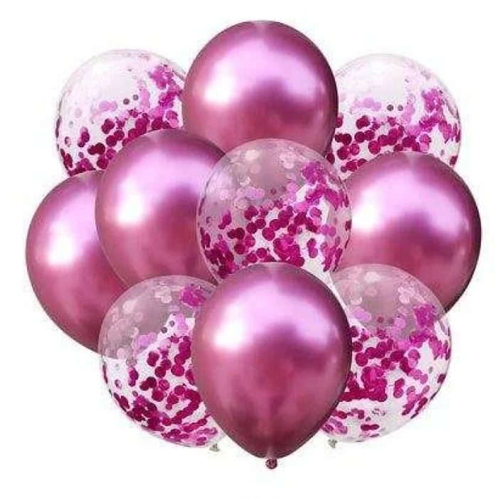 Konfetili Pembe Balon Demeti 10 Adet