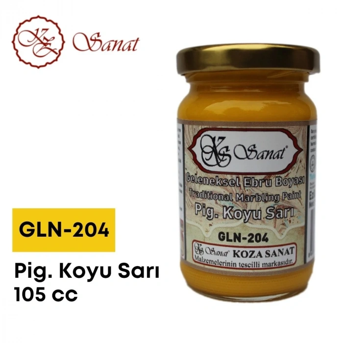 Koza Sanat Geleneksel Ebru Boyası 105cc GLN-204 Pigment Koyu Sarı