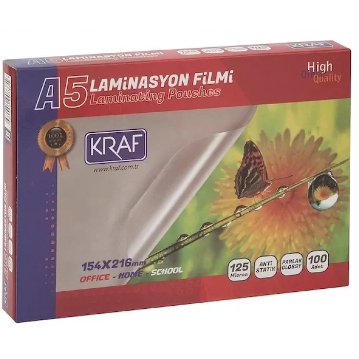 Kraf 2125 Parlak A5 Laminasyon Filmi (125 Micron - 100 Lü Paket)