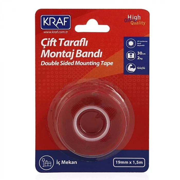 Kraf 2530 Çif Taraflı Montaj Bandı 19mmx1,5mt