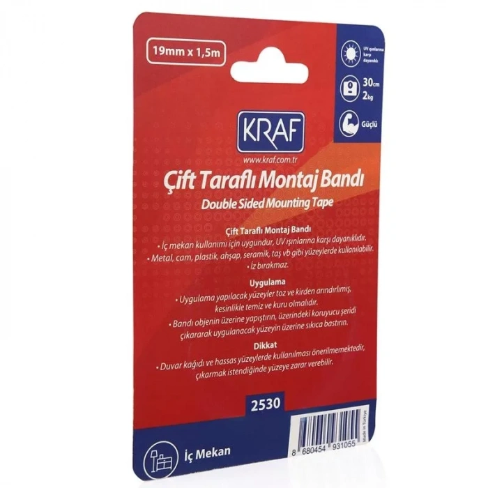Kraf 2530 Çif Taraflı Montaj Bandı 19mmx1,5mt