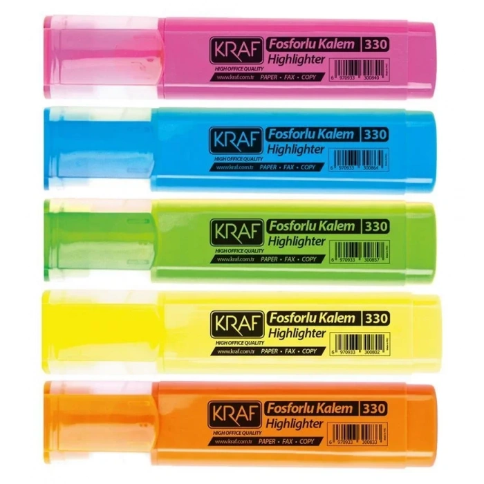 Kraf 330 Fosforlu İşaretleme Kalemi Karışık Set (5li Paket)