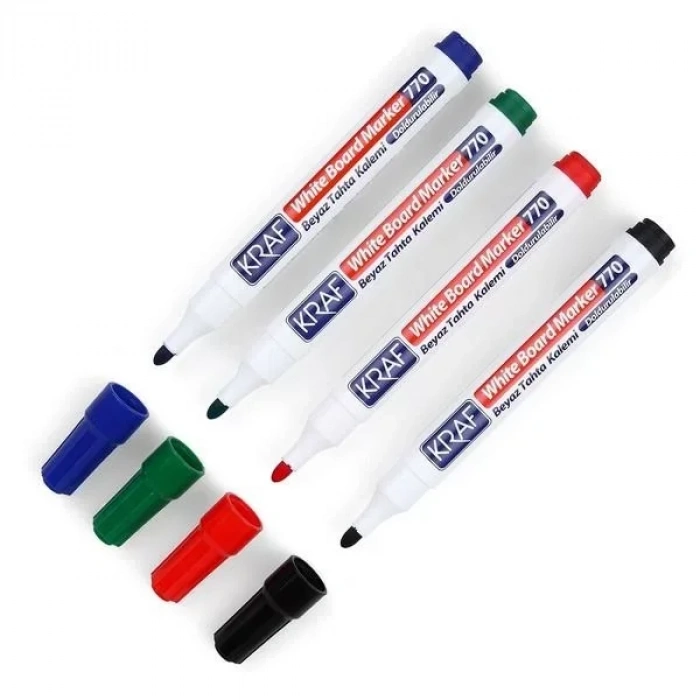 Kraf 770 Doldurulabilir Beyaz Yazı Tahtası Kalemi 4LÜ PK (Yuvarlak Uçlu)