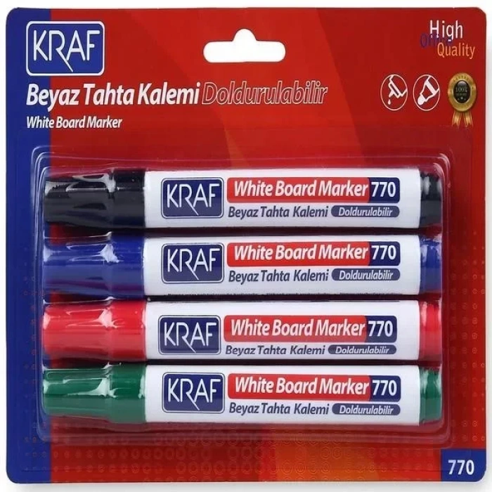 Kraf 770 Doldurulabilir Beyaz Yazı Tahtası Kalemi 4lü Pk (yuvarlak Uçlu)