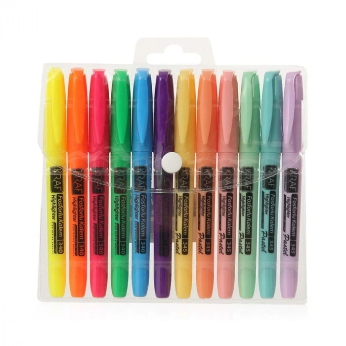 Kraf Fosforlu Kalem Seti 12li (6 Pastel+6 Parlak Renk) 340/345-12