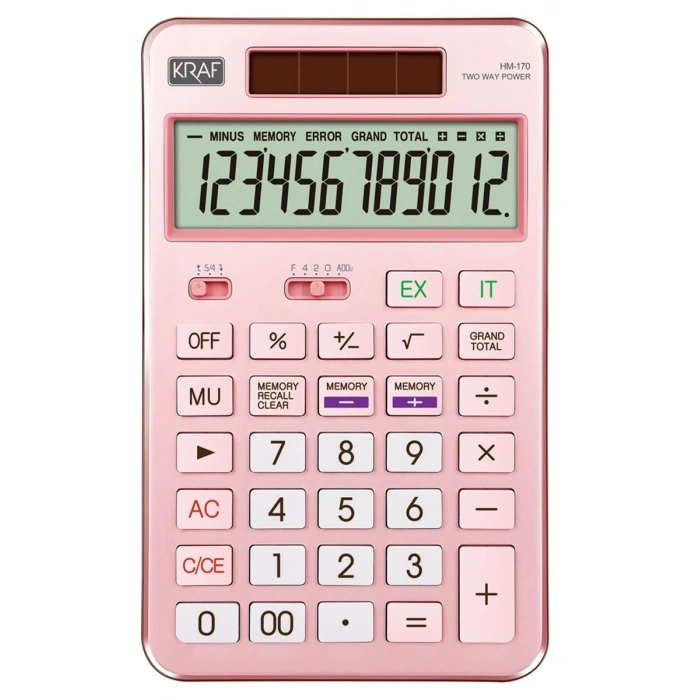 Kraf Masaüstü Hesap Makinesi 12 Hane PEMBE