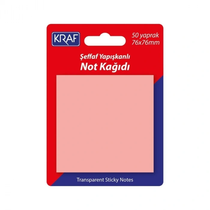 Kraf Yapışkanlı Not Kağıdı 76x76mm 50yp Şeffaf Pembe 7676TR